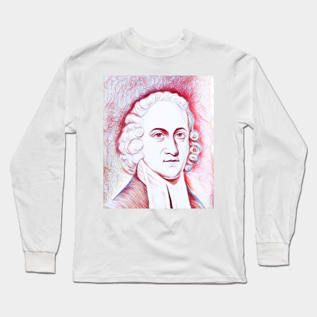 Jonathan Edwards Black And White Portrait | Jonathan Edwards Artwork | Line Art 3 Long Sleeve T-Shirt by JustLit